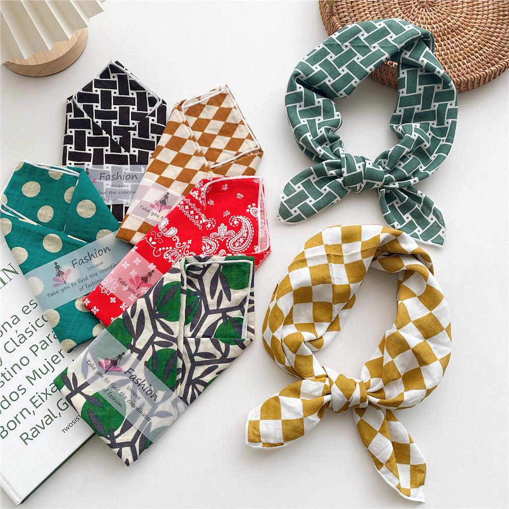 Women's Spring & Autumn Cotton-Linen Silk Square Scarf - Korean Style, Versatile Fashion Accessory & Hair Band