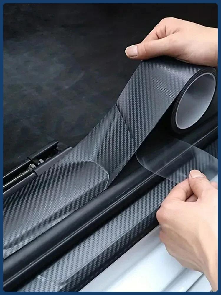 3D Carbon Fiber Sticker Paste Car Threshold Protective Film Anti Scratch Waterproof Matte Black Nano Sticker for Car Body