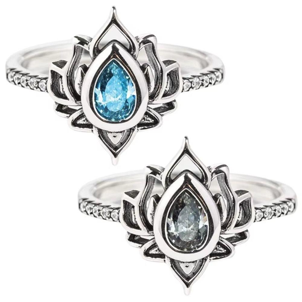 

3PCS Transparent Blue Pear Zircon Ring Alloy Crystal Sapphire Rings New Wedding Ring Jewelry Gift 6 синій