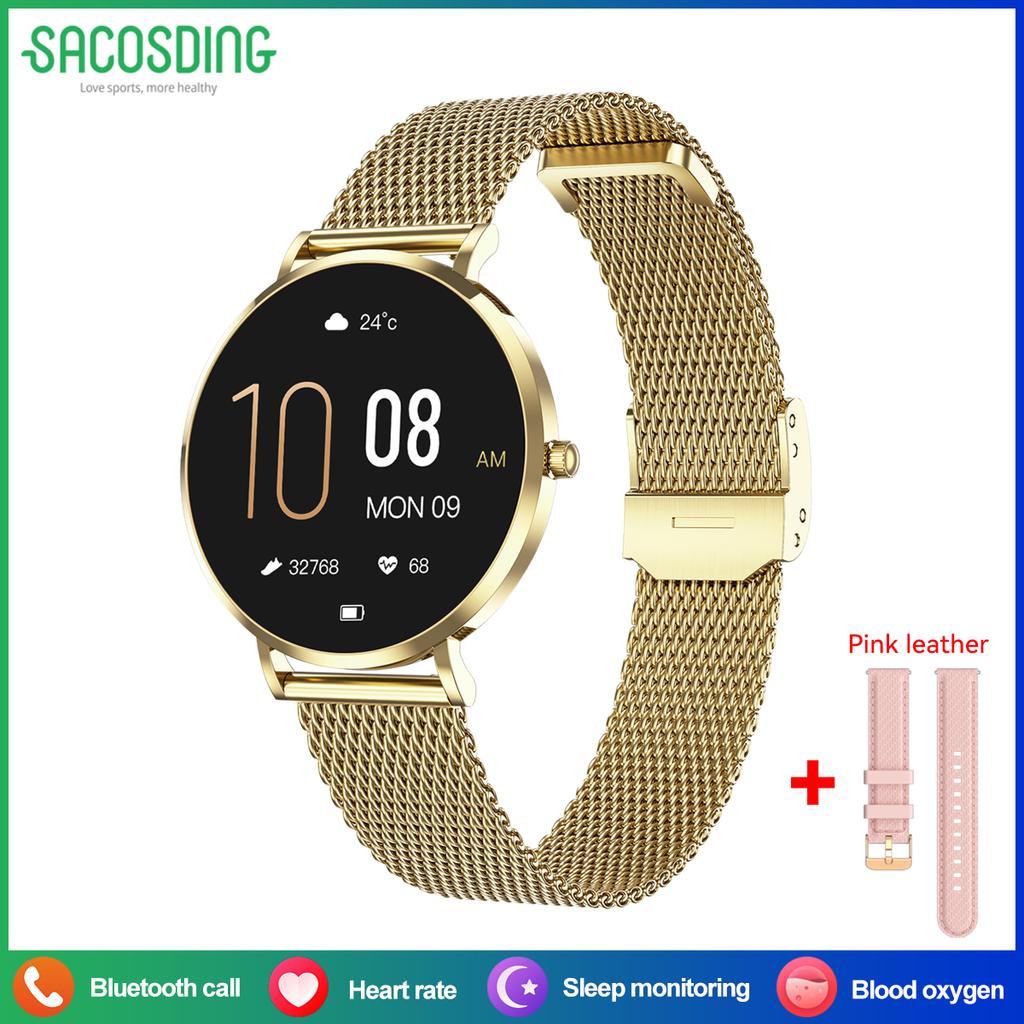 SACOSDING Mini Ultra Thin Fashion Ladies Smart Watch AMOLED Screen Health Monitor Wristwatch Fitness Tracker Women Ladies Smartwatch
