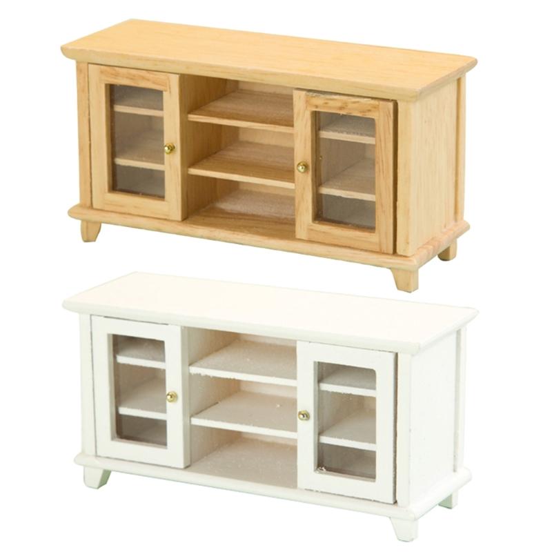 Fashionable Dollhouses Miniature Sturdy Wood TV Stand 1/12 Scale Living Room Furniture Pretend Play Accessory for Kids