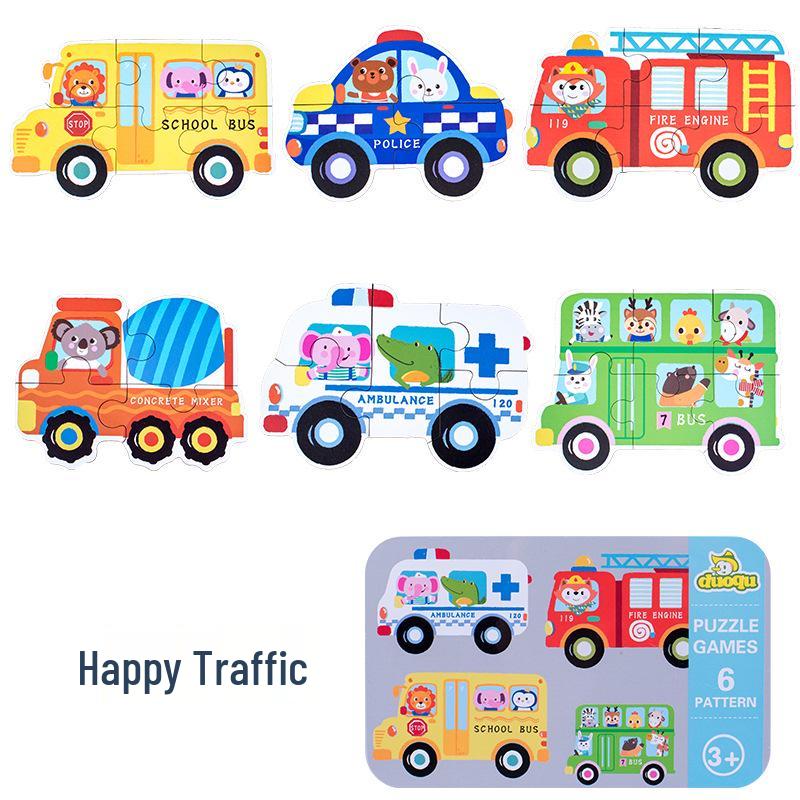 Children's Educational Wooden Cognitive Puzzle Toy - Six-in-One Tin Box