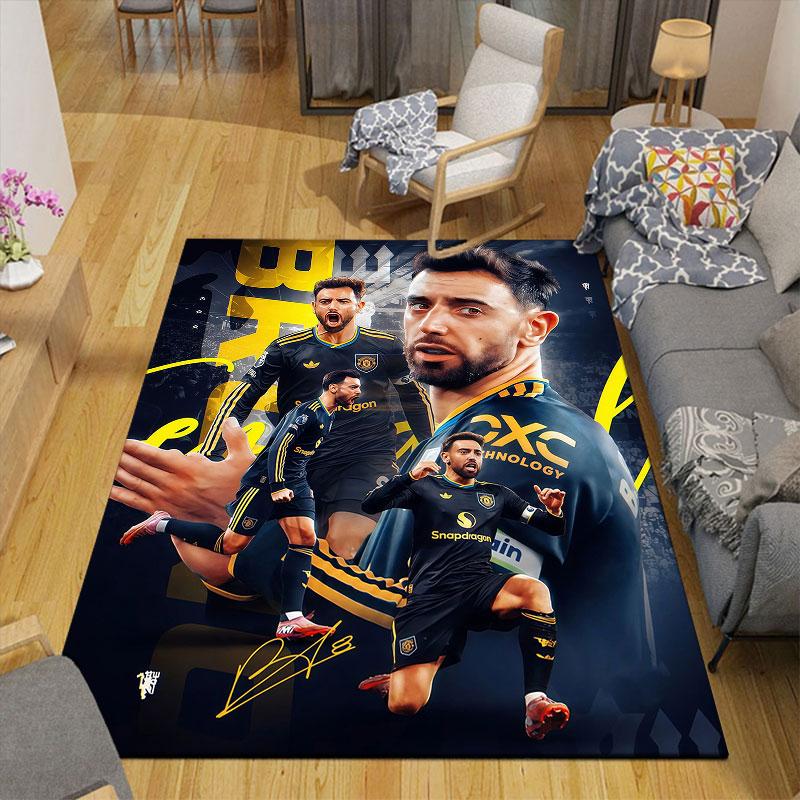 Bruno Fernandes Flannel Printed Carpet, Home Sofa Decoration for Living Room & Bedroom, Non‑Slip Play Flannel Floor Mat for Game Room