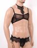 Men's See Through Crossdress Lace Trim Sissy Jock Strap Underwear with Bra Top