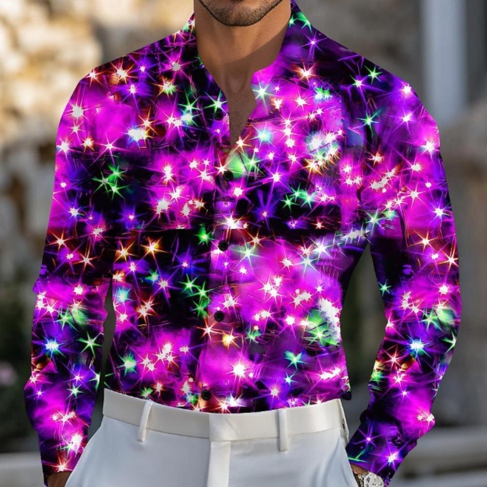 Camicie da Uomo a Manica Lunga con Stampa a Motivo Lucido Cardigan Casual Nuovi Bottoni Camicie per le Feste Moda
