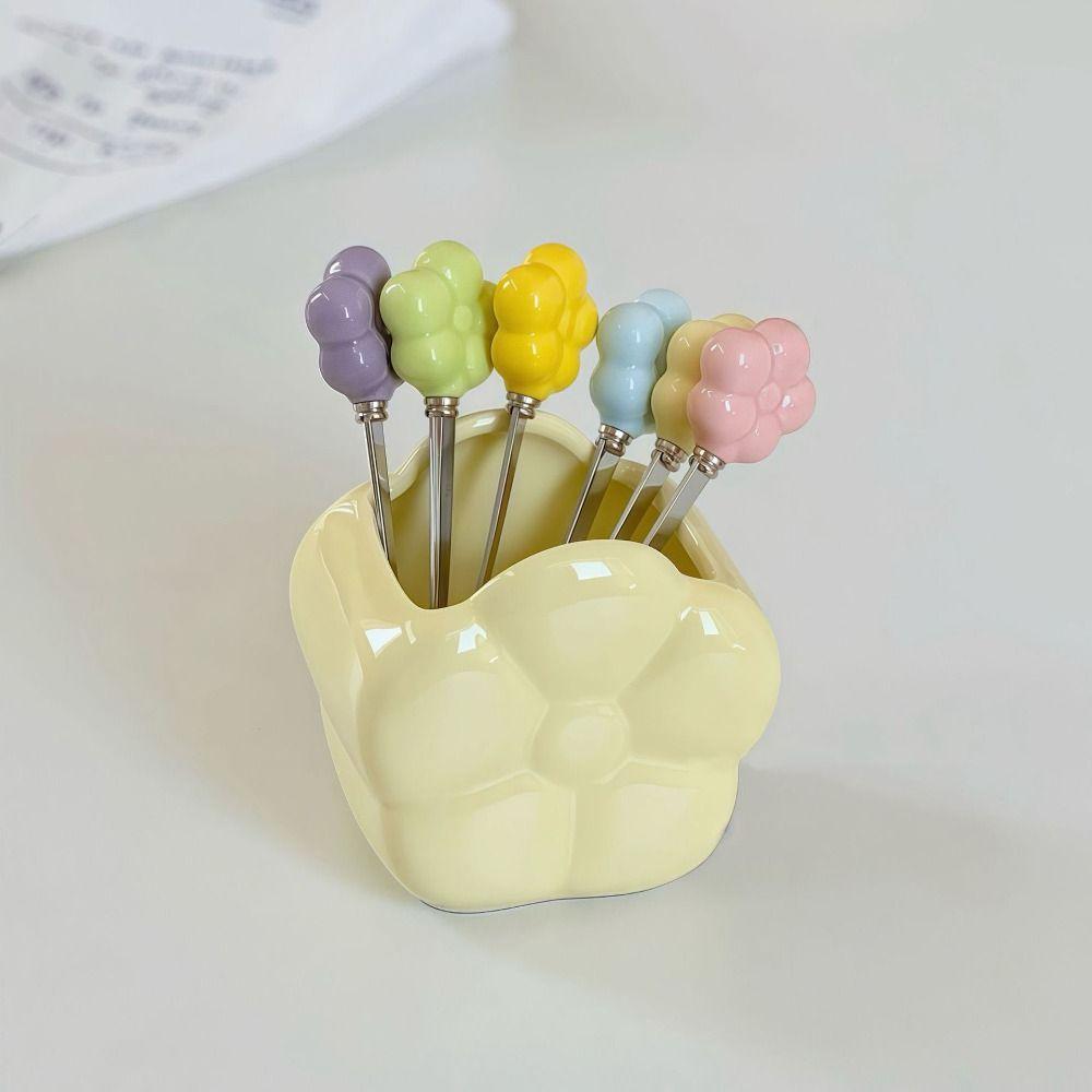 Multi-functional Ceramic Fruit Forks Receipt Jar Creative with Storage Can Flower Fruit Fork Set Cartoon Home Decoration