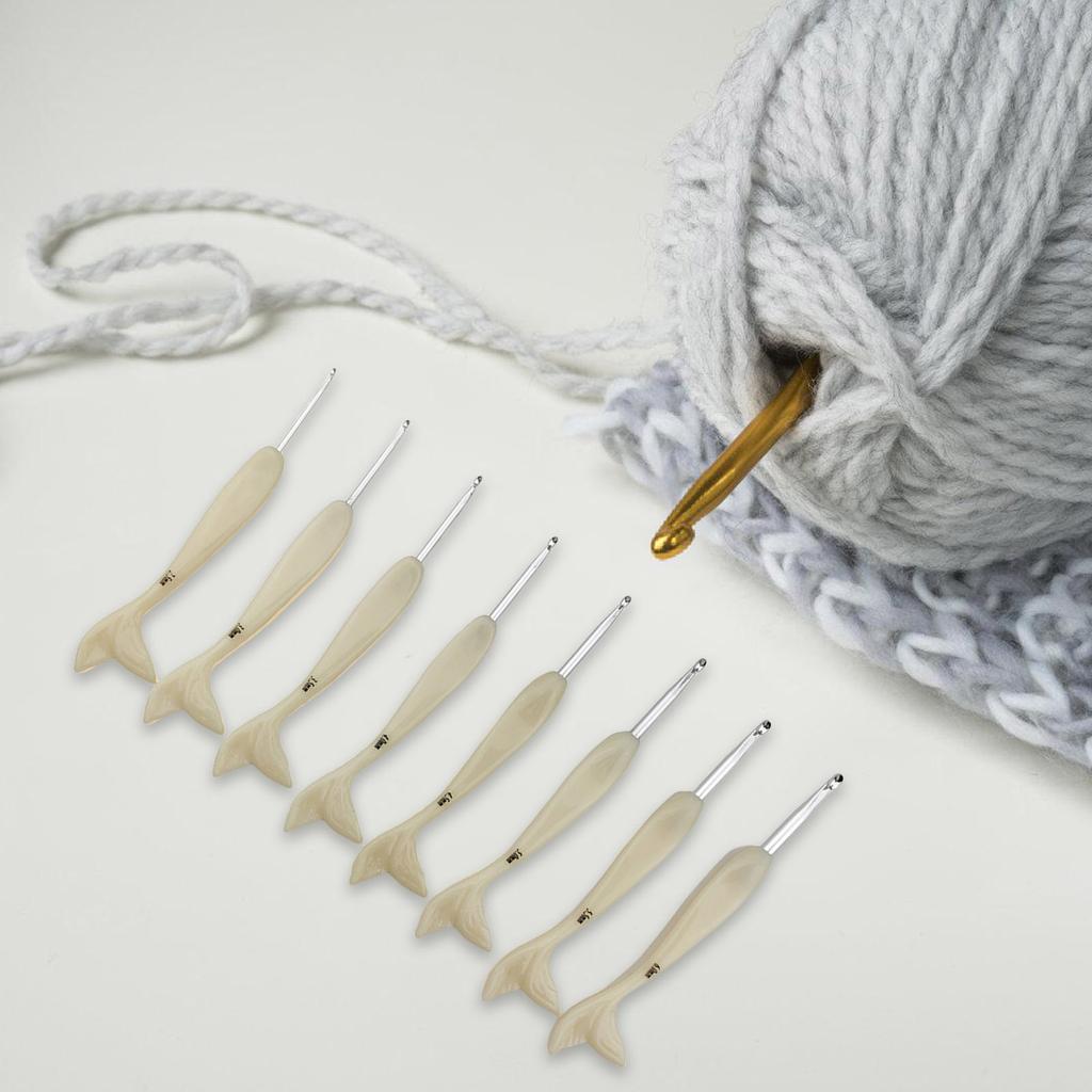 8Pcs Ergonomic Handle Crochet Hook 2.5mm-6.0mm Aluminum Crochet Hook With Resin Fish Tail Handle for Beginner Hobbyist