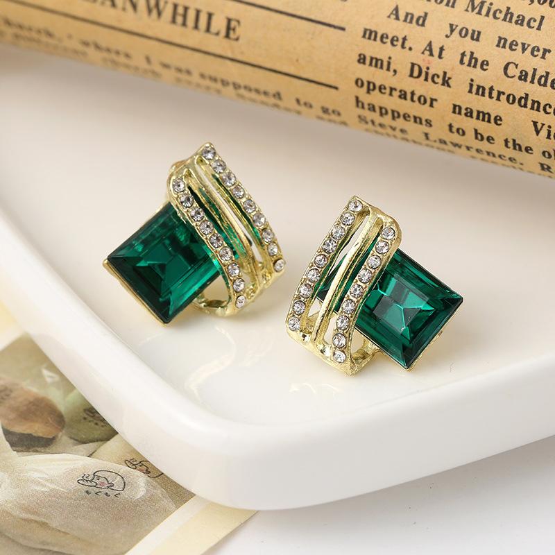 Red Green Color Crystal Rhombic Wings Geometry Earrings Jewelry