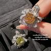 Papalacha Cinnamon Gem Bow Ring, Meimei Da, Plated 18K Gold, Mint Green Fat Square Zircon Ring