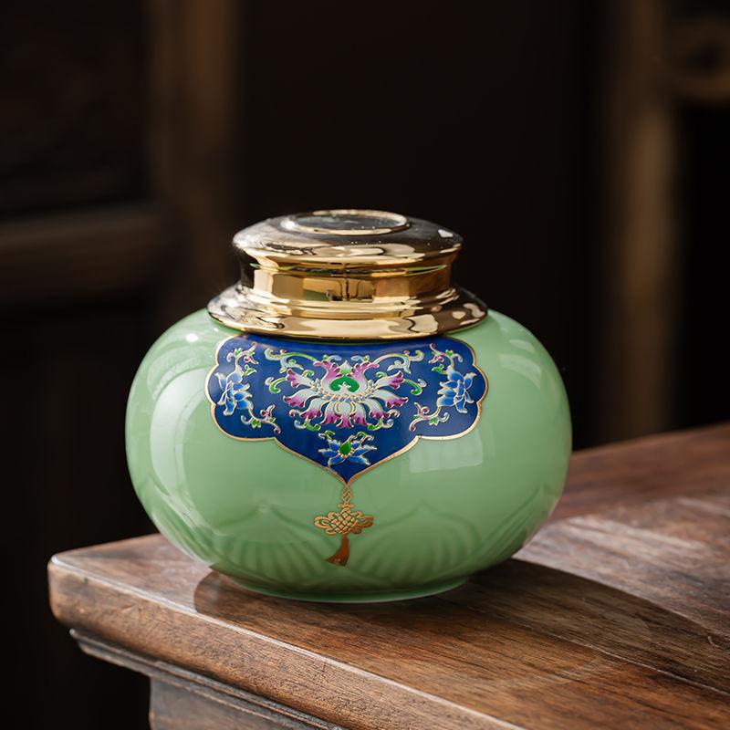 Shanshui Tea Caddy Ceramic Candy Jar Retro Household Large Nuts Coffee Beans Herb Storage Jar Kitchen Food Container Home Decor