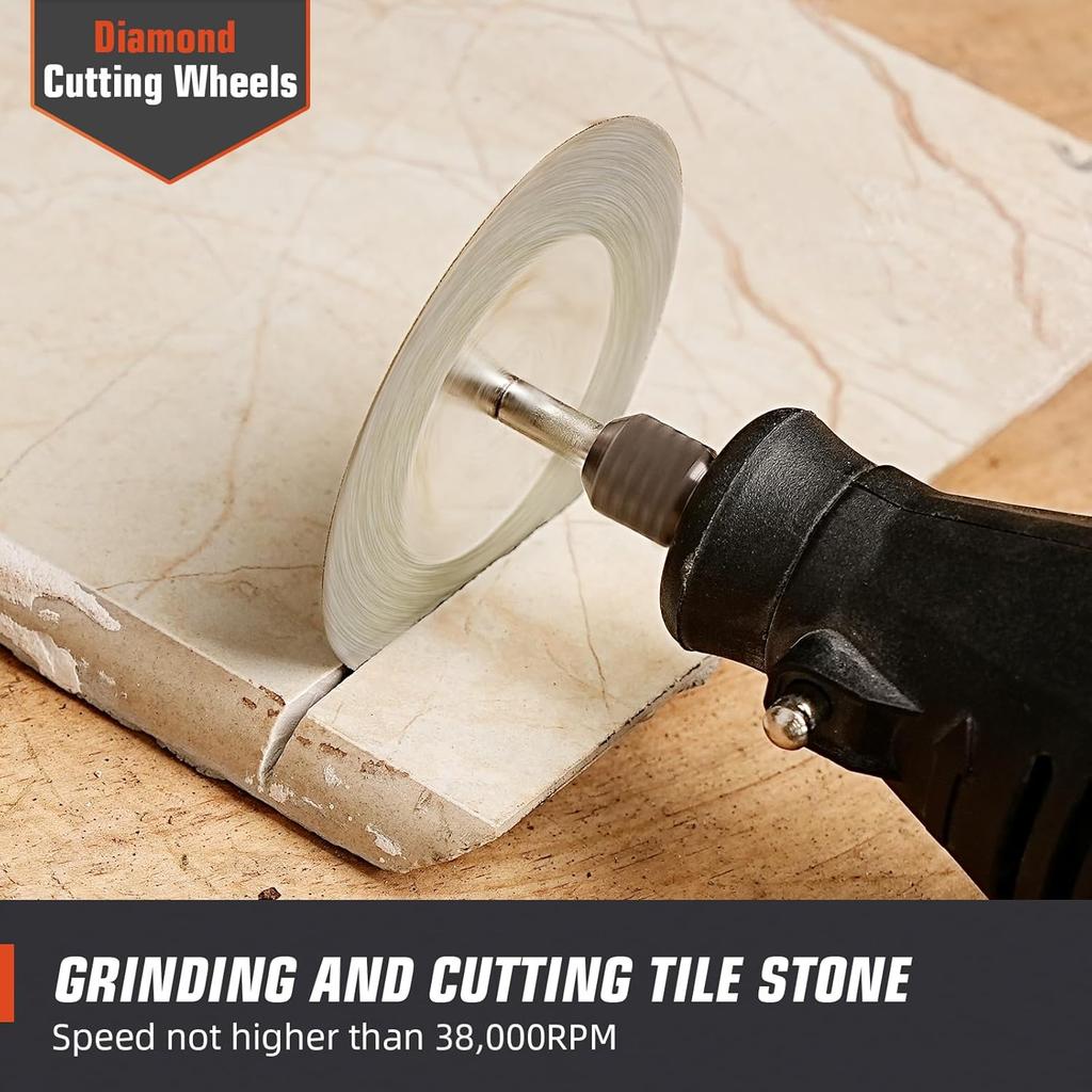 SI FANG 5Pcs 60mm Diamond Cutting Disc Cut Off Wheels with 5Pcs Mandrel 1/8'' Shank Stone Blade for Rotary Tool Drill Attachment Cutting Discs