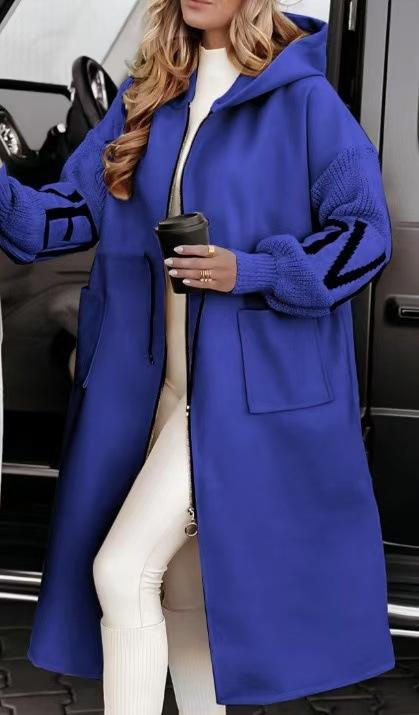 

Long trench coat with hat and sweater jacket for women s autumn and winter British style XXXL синій