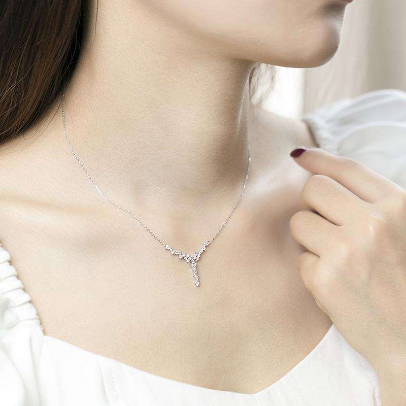 Kadın Kolye Platinyum Kolye Basit Zincir 18 Ayar Altın