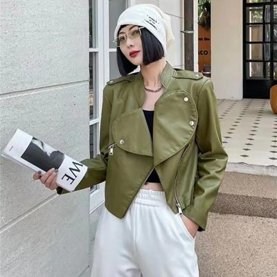 Chic Love Big Lapel Motorcycle Leather Jacket Women's Niche Design Sweet and Cool Short Premium Leather Jacket Jacket