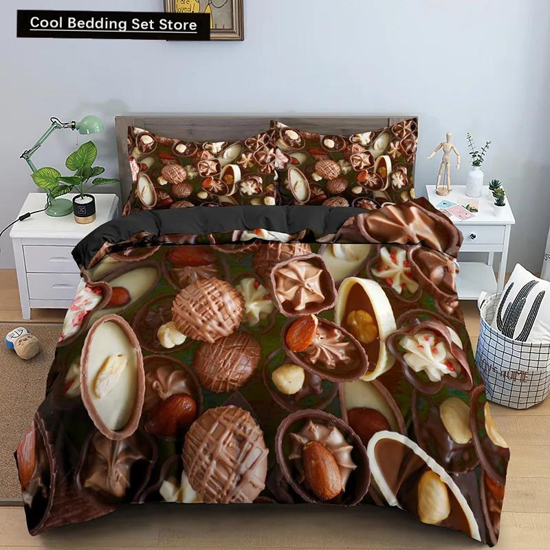 Comforter Chocolate Bedding Set Dessert Candy Comforter Sweet Food Girls Single Queen King 2/3Pcs Polyester