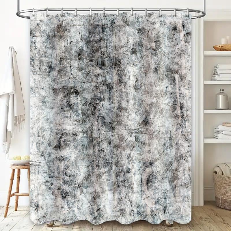 Cortina de Chuveiro com Estampa Texturizada de Luxo Design Abstrato Branco Cinza para Decoração de Banheiro 180x240cm Tecido Impermeável com Argolas para Ganchos S