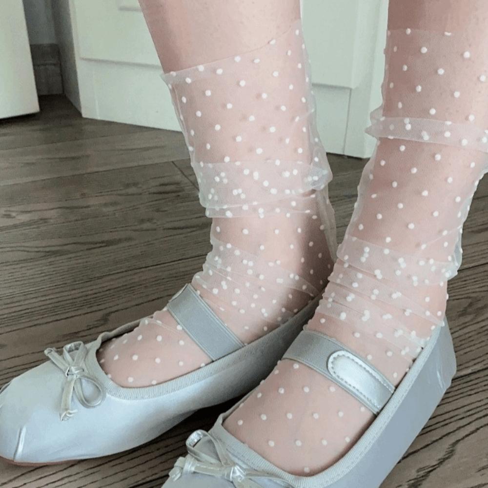 Versione Sottile Calzini in Rete Traspiranti a Pois JK Calzini Trasparenti a Tubo Medio Calze Dolci Estive Impilabili Estate