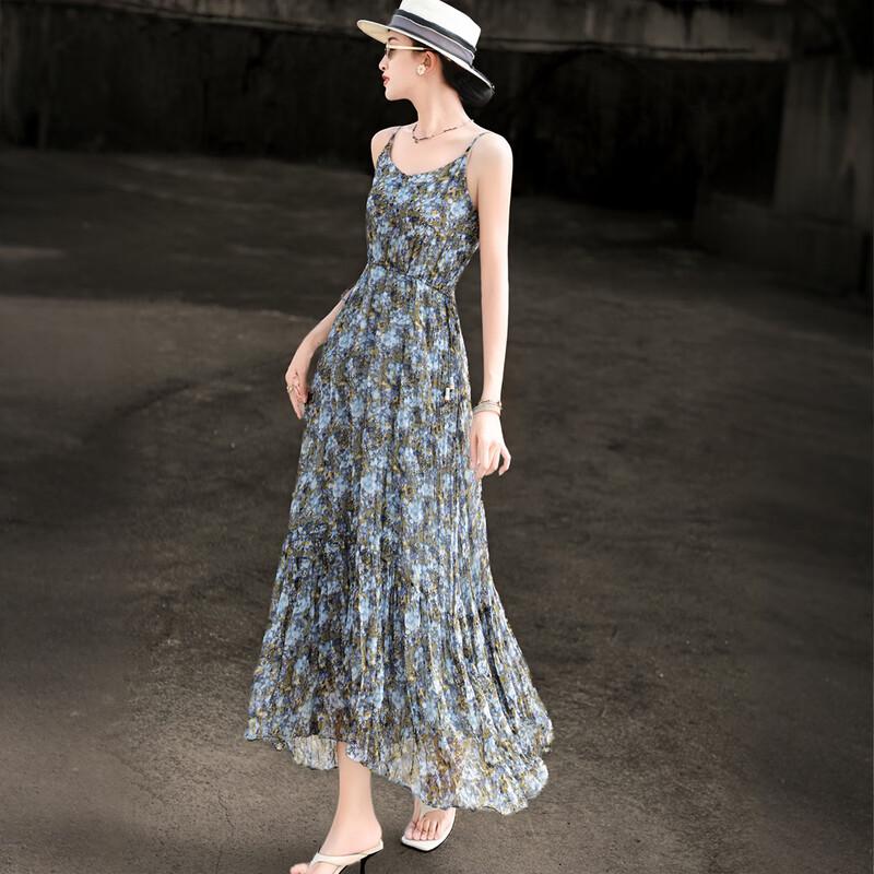 Women s 2026 Summer Floral Chiffon A-line Midi Dress L