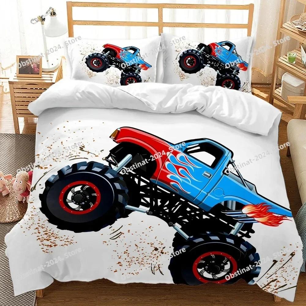 Truck Duvet Cover Set Automobile Blue Monster Pickup Truck Off Road Vehicle Bedding Set For Boys King Size Polyester Quilt Cover
