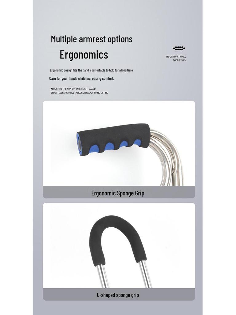 Adjustable Non-slip Folding Walker Stool for Elderly - Stainless Steel