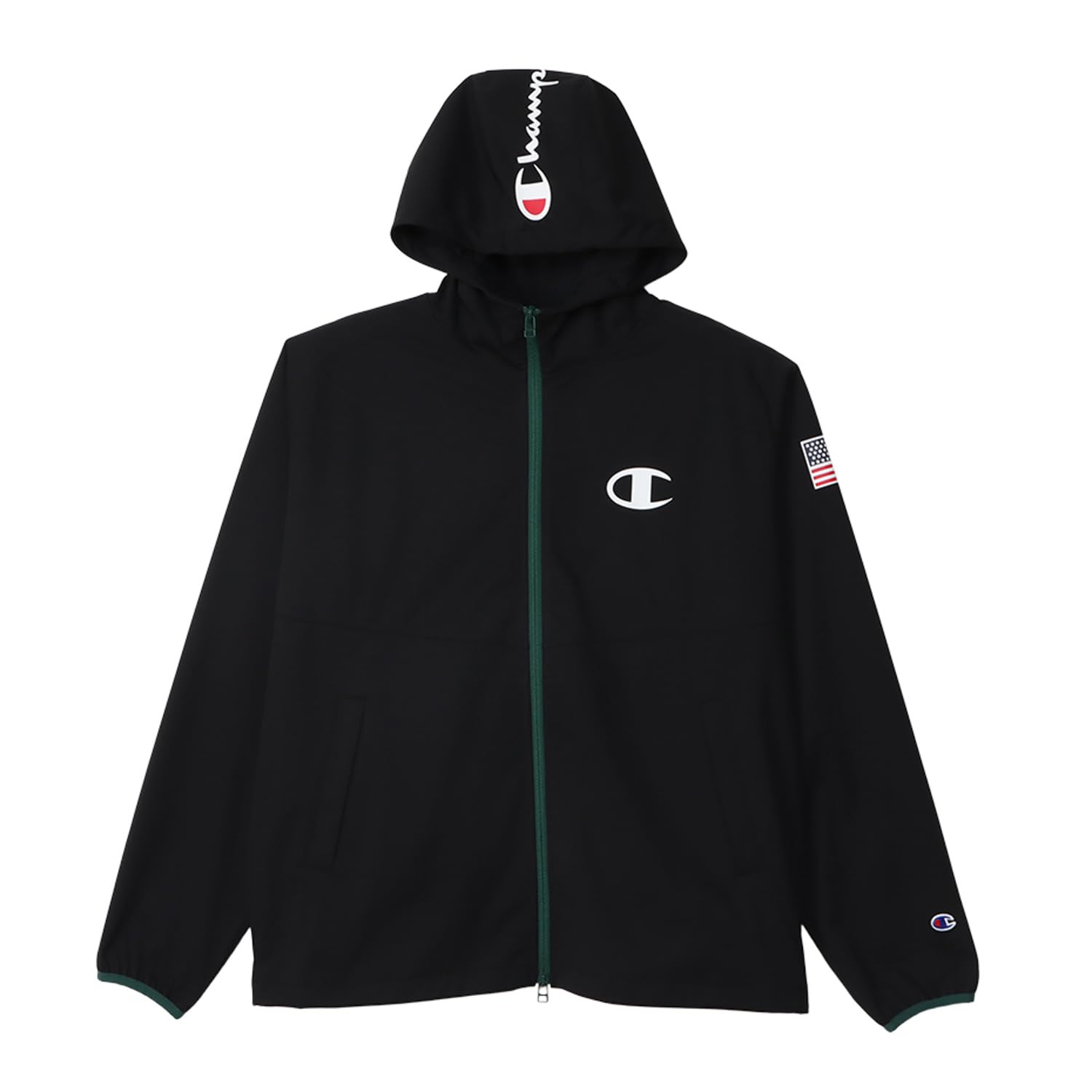 

Champion Long Sleeve Stretch Windproof Zip Hooded Jacket with Men s Anti-Static Water-Repellent One-Point Logo, Black, C3-ZG601 чёрный