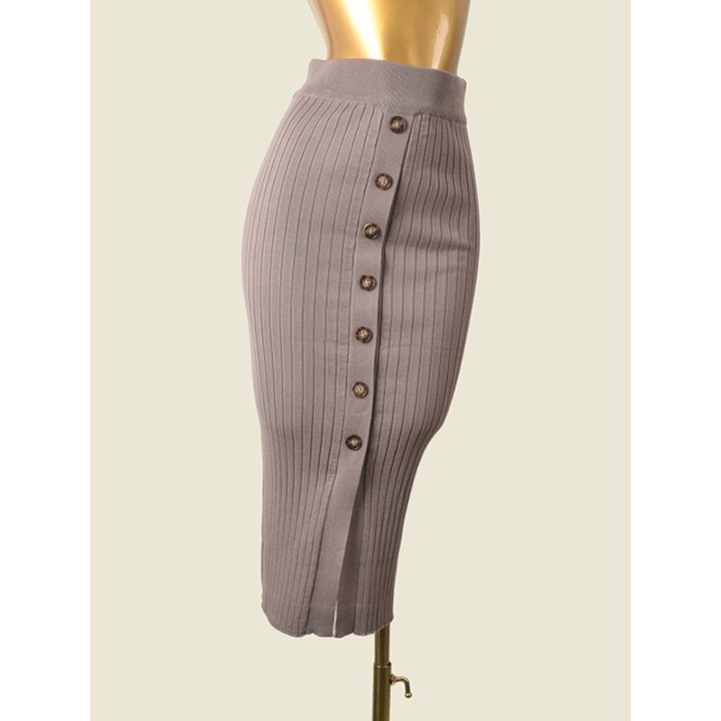 Export Japanese Style Vintage Single-Breasted Knitting Skirt High Waist Slim Looking Bodycon Dress Tight Stretch Split One-Step Skirt