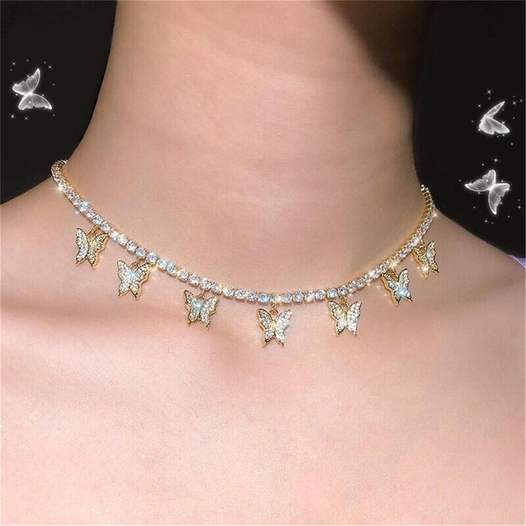 Inlaid Rhinestone Butterfly Pendant Necklace