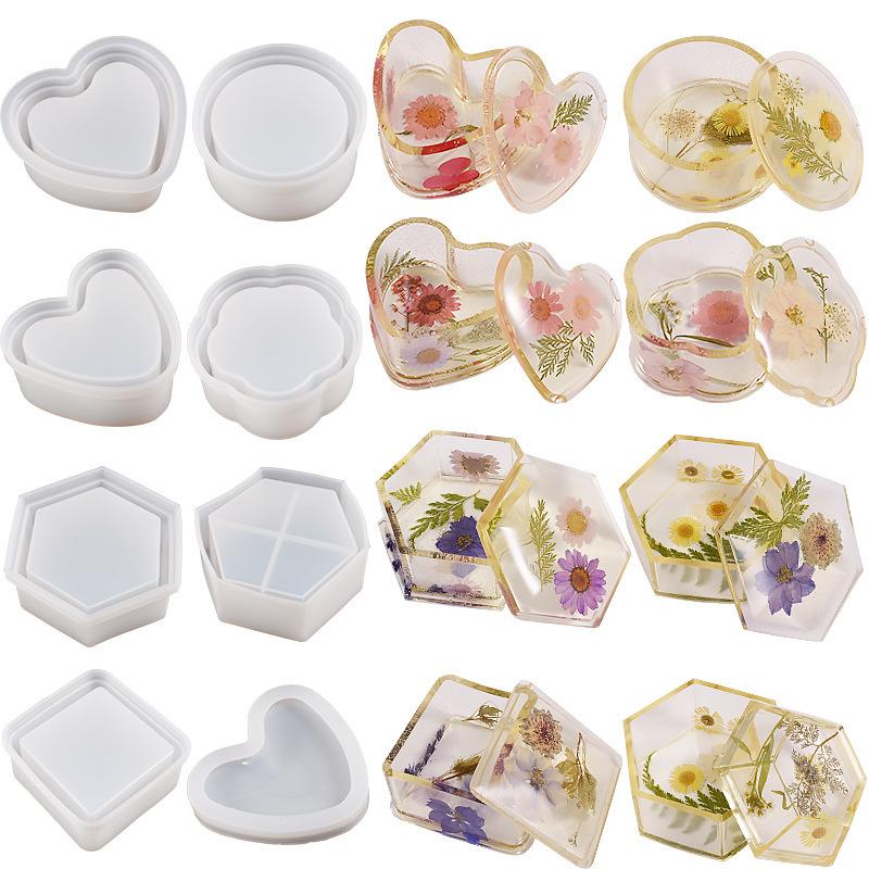 Round Hexagon Storage Box Mold Crystal DIY Epoxy Resin Heart Jewelry Box Silicone Mold Brush Pot Resin Mold Jewelry Handcrafts