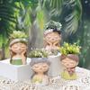 Cute Girl Small Plant Pot Resin Succulent Planter for Home Office Desk Mini Ornament Fairy Garden Flowerpot Decoration