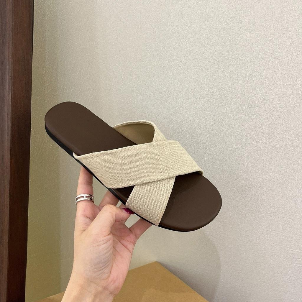 Cross-strapped Linen Slippers Women's Outerwear Summer New Retro Casual Sandals Vacation Seaside Beach Flat Sandals