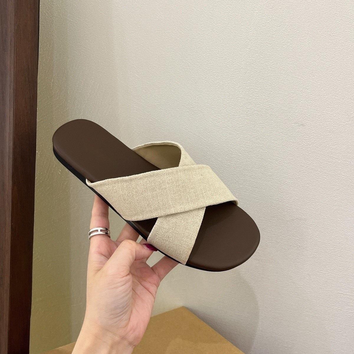 

Cross-strapped linen slippers women s outerwear summer new retro casual sandals vacation seaside beach flat sandals 40 абрикосовый