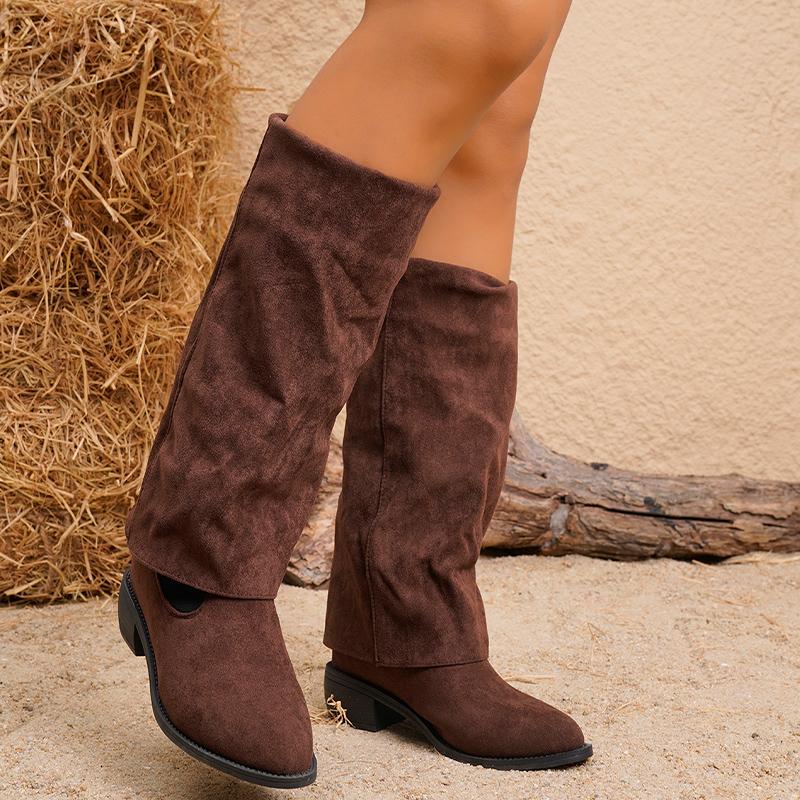 

Заостренный носок массивные женские высокие сапоги замшевые ретро зимние туфли на среднем каблуке 2025 года трендовые дизайнерские классические туфли-лодочки готические Botas De Mujer 36
