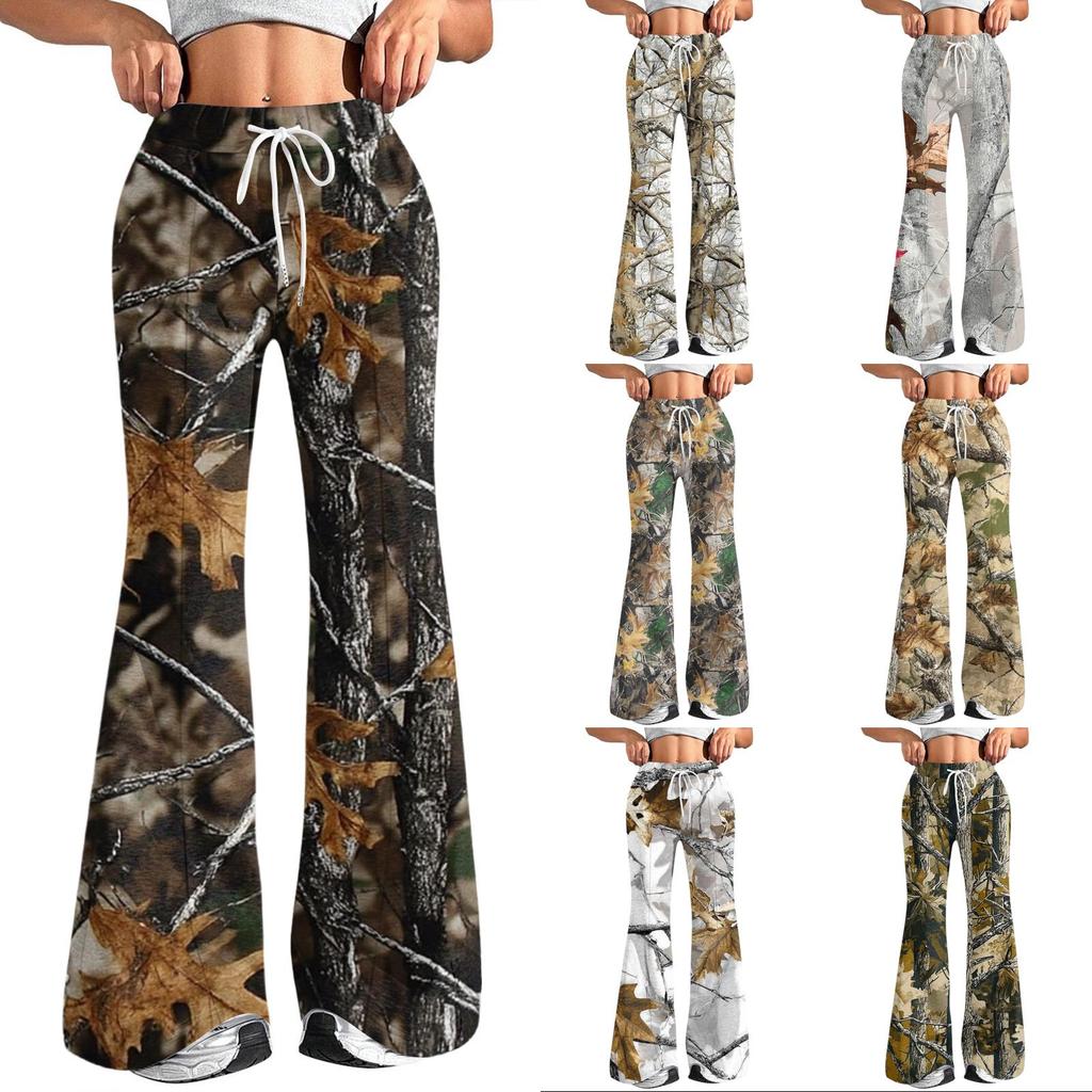 Damen Mode Lockerer Tunnelzug Taille Print Lässige Sporthosen Lässige Schlaghosen