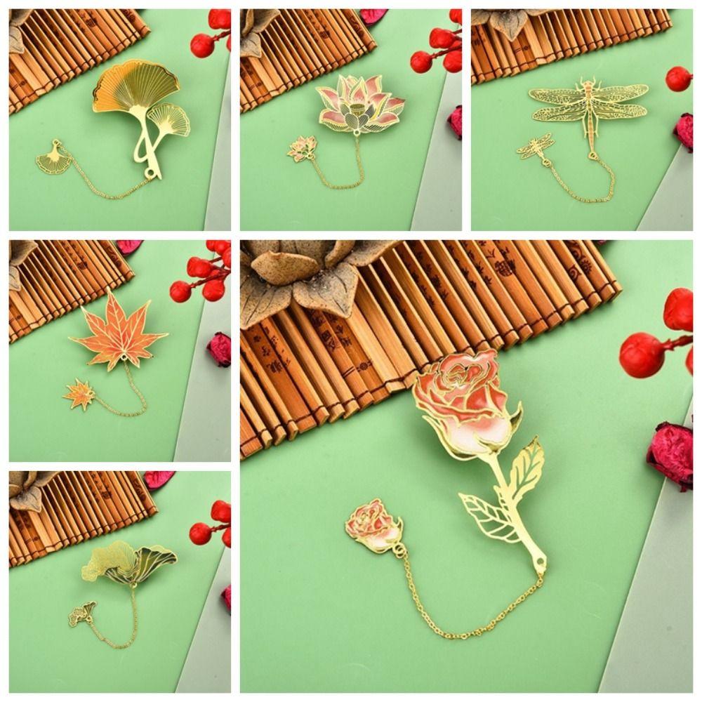 Roses Metal Bookmark Pendant Rose Bookmark New Year Gift Lotus Leaf Book Mark  Lovers