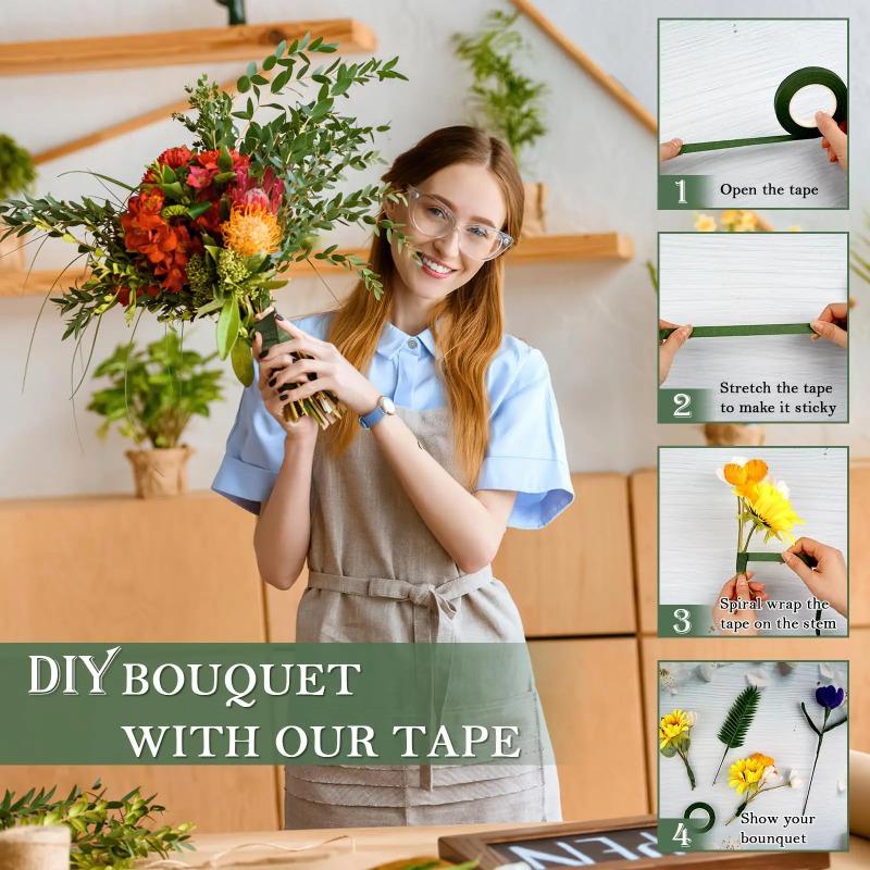 1/5/10Rolls Green Floral Tape Self Adhesive, Flower Wrapping Tape for Bouquet Stamen DIY, Florist Wedding Party Decoration Supplies