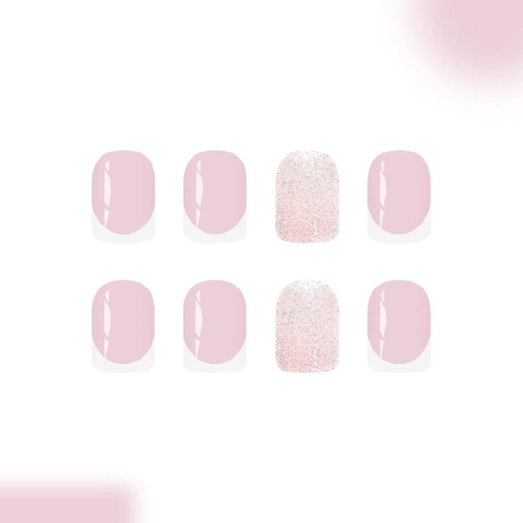 24 Pezzi Unghie Finte Quadrate French con Glitter Corti Bianche Scintillanti Press On Nail Materiale ABS Per Matrimonio Festa Uso Quotidiano