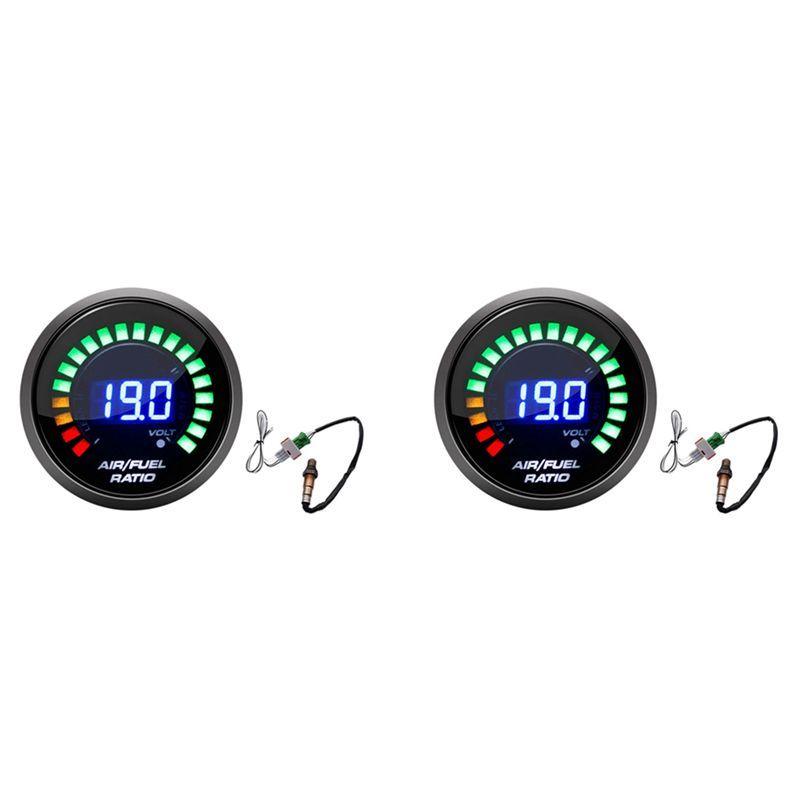 2Pcs 52Mm Air Fuel Ratio Gauge LED Digital Display With Narrowband O2 Oxygen Sensor Car Gauge For 12V Car Racing Gauge-T61C