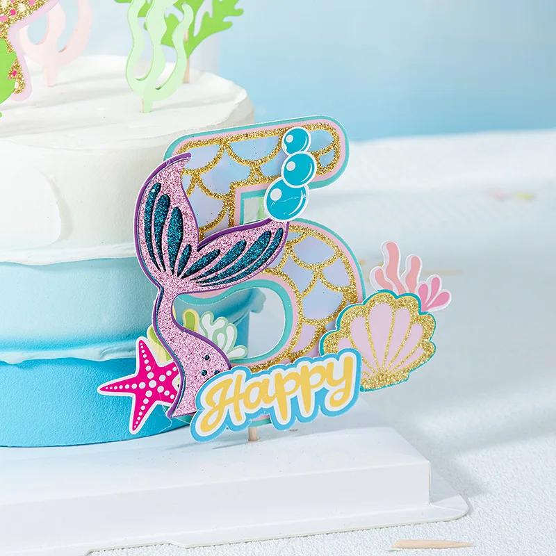 Decoratiune pentru petrecere cu sirenă 0-9 sclipici Coadă de sirenă pentru tort pentru fete Decor pentru petrecerea 1-a aniversare Sub mare Rechizite pentru petrecere