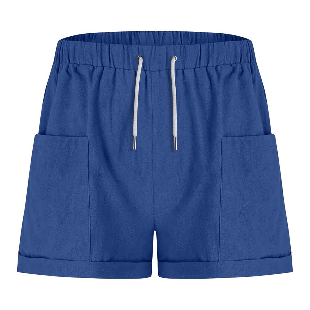 Women’s Linen Casual Shorts with Elastic Waistband Drawstring Adjustable Fit and Large Front Pockets for Everyday Wear