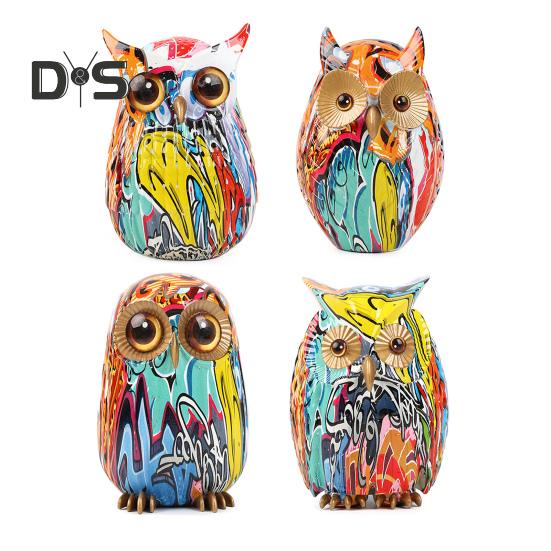 Graffiti-Eulenfigur, Harz-Eulen-Ornament, Desktop-Mehrfarbige Eulenstatue für Zuhause, TV-Ständer, Büro, Bücherregal, Schreibtisch-Dekoration