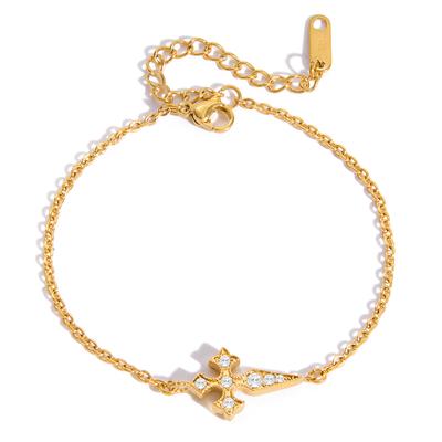 Youthway Klassisches Kristallkreuz Armband für Damen Minimalistisch Vergoldetes Edelstahlarmband Modeschmuck Mädchen Geschenk