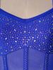 Kvinner Latin Dans Leotard Kjole Rhinestone Cha-cha Samba Tango Kostymer Gjennomsiktig Nett Duskfrynser Ett Stykke Bodysuit Danseklær