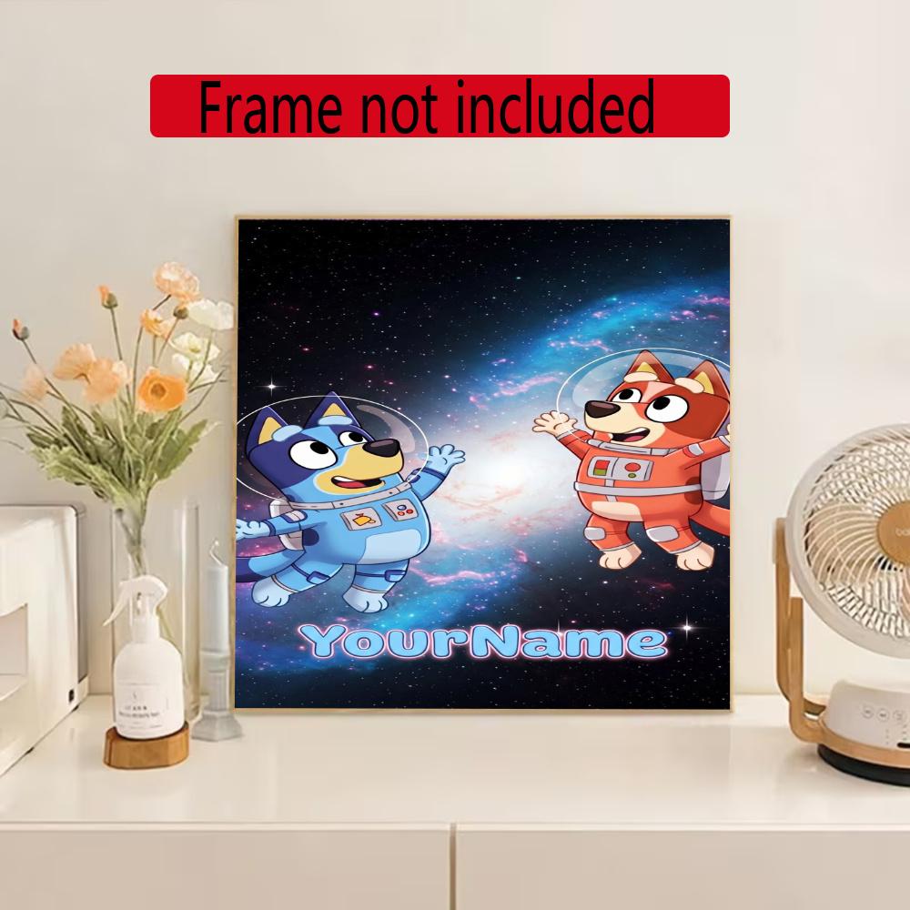 Bluey Customize Your Name Diamond Painting Round Diamond Diy Frameless Holiday Artwork Suitable For Home Office Wall Decoration