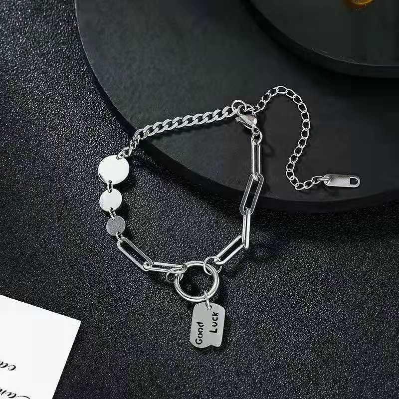 Lucky Tag Patchwork Irregular Style Bracelet - Niche Design, Neutral and Simple Wristband