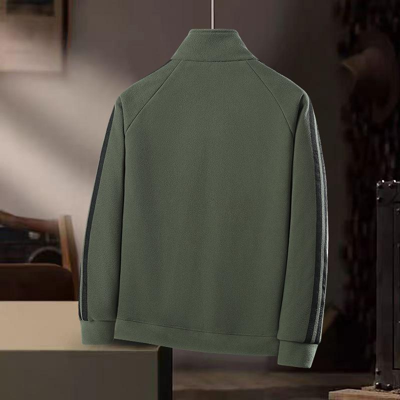 Autumn and Winter Outdoor Men's Two-bar Fluffy Warm Anti-static Stand Collar Fleece Jacket Casual Cardigan
