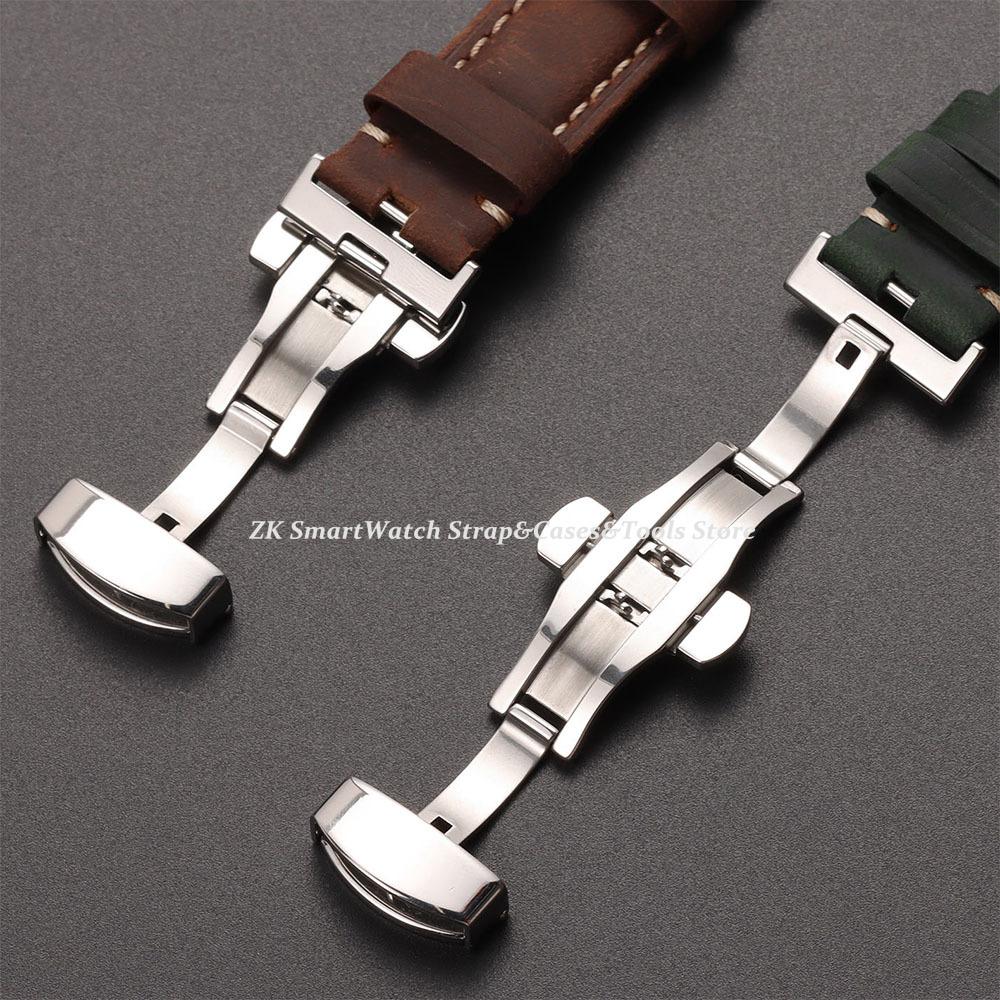 20mm 22mm Stitching Cowhide Strap for Omega for Wrist Bracelet for Seiko Vintage Leather Watch Band Butterfly Buckle Bracelet