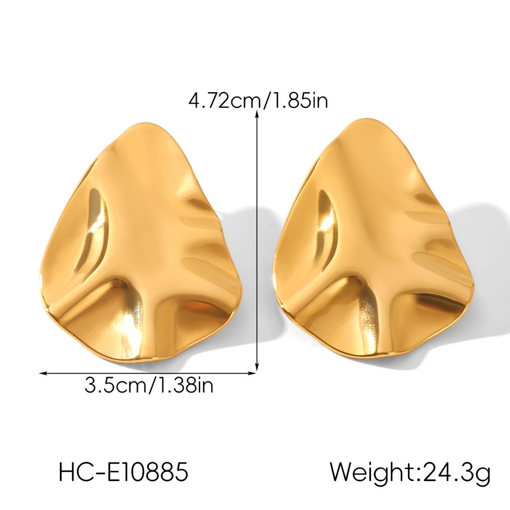 18k Gold Hammered Texture Earrings for Women, Irregular Studs, Premium Light Luxury Ear Jewelry, Versatile