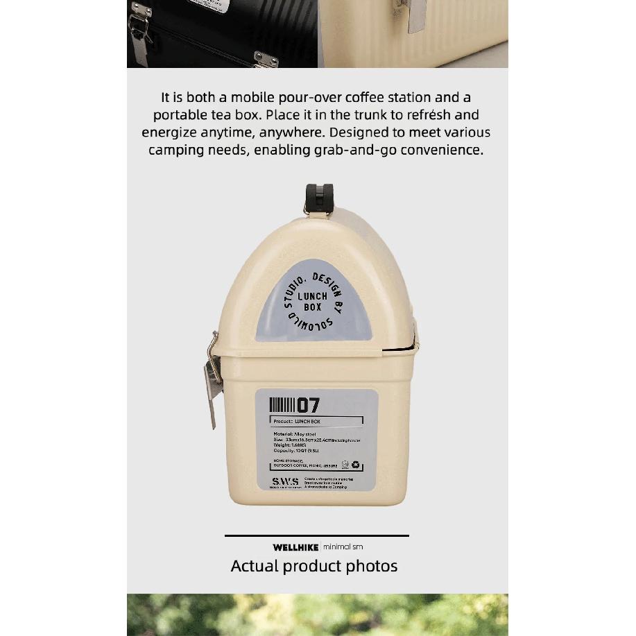 WELLHIKE SWS Vintage Camping Metall-Mittagessenbox Kaffee Tee Outdoor-Ausrüstung Werkzeugkasten Aufbewahrungskoffer
