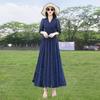 Elegant V-Neck Puff Sleeve High-Waist Maxi Dress