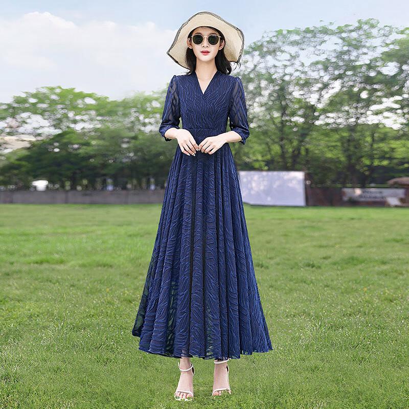 Elegant V-Neck Puff Sleeve High-Waist Maxi Dress